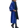 Onsoyours Donna Cardigan in Paillettes Lungo Primavera Estivo Elegante Cardigan Leggero Aperto Anteriore Cardigan a Manica 3/4 Casual Giacca Open Front A Blu XL
