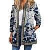 ORANDESIGNE Giacca Stile Vintage da Donna Cappotto con Stampa Floreale in Stile Etnico Autunno Giacche Cardigan a Fiori Bohémien di Taglia Larga con Tasche N Blu XXL