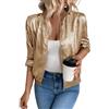 LIUYUYOUGO Cardigan Donna Giubbotto Bomber da Donna Manica Lunga con Cerniera in Lamina Metallica Lucida Soprabito Cardigan Aperto sul Davanti Top Corto Leggero E Scintillante Elegante Abbigliamento