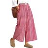 Neer Pantaloni Gonna da Donna a Quadretti Gingham Culotte Ampie e Fluide Vita Elasticizzata Modello Palazzo Casual con Tasche(L,Quadrati Rossi e Bianchi)