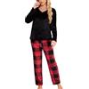 Sopesil Pigiama Donna Invernale in Pile a Scozzese Set Pigiama Lungo Donna in Flanella con Maniche Lunghe Pigiami con Collo a V e Tasche Caldo e Comodo Nero,XL