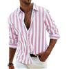 shownicer Camicia Cotone Uomo Manica Lunga Camicia a Righe Cotone Camicia con Bottoni Slim Fit Camicie da Spiaggia Hawaiian Top A Rosa XXL