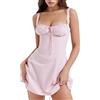 MIEAHORY, Mini abito a trapezio da donna, elasticizzato, svasato, con corsetto in stile canotta senza maniche, con scollo quadrato e finiture in pizzo