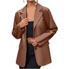 Generisch blazer, giacca da donna in pelle sintetica, taglie forti, giacca da motociclista, giacca in pelle PU, giacca da lavoro, O marrone, L