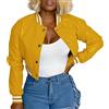 OBiQuzz Giacca college da donna bomber con colletto alto, in pelle, da motociclista, da baseball, da ginnastica, leggera, estiva, per autunno, per le mezze stagioni, primavera, giacca sottile, giallo., M