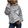 Onsoyours Felpa con Cappuccio da Donna Felpa con Cappuccio Felpa Camicia A Maniche Lunghe Girocollo Motivi Divertenti Gatti Stampa Felpa con Cappuccio Maglione Gatto Maglione B Grigio L