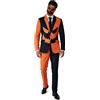 SUITMEISTER Jack-O Gessato Halloween Costume Zucca Nero e Arancione Divertente Stampa Tuta Compreso Blazer, Pantaloni e Cravatta