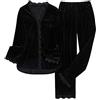 Zanisouta Pigiama da donna in flanella, in pile, in mussola, tinta unita, in velluto oro ispessito, in due pezzi, con maniche lunghe aperte, cardigan e set pantaloni da notte, O nero., L