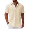 COOFANDY Camicia da Uomo a Maniche Corte Camicia Estiva in Lino Camicie in Cotone con Taschino Camicie a Maniche Corte da Spiaggia Casual Vacanze Beige XXL