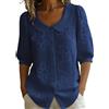 shownicer Camicia Donna Estiva Elegante Blusa in Cotone e Lino con Colletto a Mezza Manica a Sbuffo Polsino Abbottonato Camicetta A Marina XXL