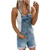 Generisch Salopette da donna in jeans, pantaloni corti in denim, tuta in jeans, vintage, vestibilità larga, pantaloni con bretelle, azzurro, S