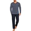 Demegimi Pigiama Uomo Lungo in Cotone Completo Due Pezzi Invernale con Maglia a Righe e Scollo a V Pantaloni con Tasche e Coulisse, Set Notte Caldo e Traspirante