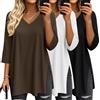 Suilung - Confezione da 3 T-Shirt da Donna Oversize a Maniche a 3/4, Scollo a V, Stile Tunica in Maglia con Spacchi Laterali(L,Nero, Bianco, Marrone)