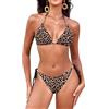 Svanco Costume Donna Due Pezzi Triangolo Bikini Imbottito con Collo Sospeso, Perle d'oro e Cordino Regolabile - Ideale per Mare