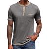 COOFANDY Camicia Henley a Maniche Corte da Uomo Henley Shirt Estiva Casual T-Shirt Maglietta con Tasca Grigio Scuro XXL