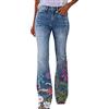 OBiQuzz Pantaloni a zampa da donna, a vita bassa, in denim, dritti, jeans ricamati, con fiori, elasticizzati, larghi, slim fit, skinny Pants Bootcut Jeans vintage dritti da donna