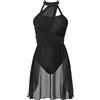 Agoky Abito da Pattinaggio Artistico sul Ghiaccio Donna Chiffon Patchwork Vestito Danza Classica Abito da Ballo Leotards Body da Balletto Senza Manica Jazz Danza Moderna Nero L