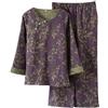 Generic Set pigiama da donna con stampa jacquard, pigiama tinto in filo, con maniche da nove minuti e cardigan, set da 2 pezzi per il tempo libero a maniche lunghe, abbigliamento vintage retrò e pantaloni