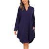 Vlazom Camicia da Notte Cotone con Bottoni a Maniche Lunghe Davanti Curvy Scollo a V