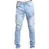 Generic Pantaloni jeans da uomo skinny elasticizzati strappati affusolati blu chiaro, vita elastica, design sollevamento del sedere, invecchiato con fori per il ginocchio, pantaloni in denim di cotone slim
