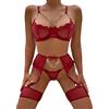 Aranmei Lingerie Sexy da Donna 4 Pezzi Set Esotico Strappy Lingerie con Reggicalze in Pizzo con Ferretto Reggiseno e Slip Set