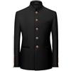 Generic Abito da uomo casual Zhongshan Slim Fit con colletto in piedi Abito tinta unita Blazer in stile cinese Blazer a 1 bottone Blazer Business formale Blazer leggero a maniche lunghe con tasche, Nero , L