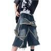 FCOOLYEET Pantaloncini in denim da uomo Y2k Baggy Star Jorts Jeans Loose Fit Patchwork Jeans Shorts Y2k Streetwear, Ls-blu, X-Large