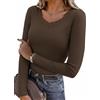 Bresdk Maglia Termica Donna Scollo a V con Pizzo Maglie Termiche Manica Lunga Top Termico Slim Fit Felpato Morbido in Cotone Maglietta Intima Elegante Invernale per Quotidiano Marrone S