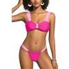 SHEKINI Costume da bagno da donna a fascia, con schiena scoperta, sexy, con blocco di colore, taglio alto, Cheeky, costume da bagno in due pezzi, Rosa fluorescente, M