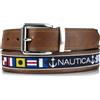 Nautica Men's Reversible Belt with Flag Pattern in Cognac Size 38 Cintura, Uomo