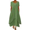 ORANDESIGNE Abito Lungo Donna Cotone e Lino Caftano Boho Abito Ampio Casual Moda Manica Lunga Scollo a V Abiti Lunghi Vestito Estivo Taglie Forti Eleganti Vestiti 2 in 1 Maxi Abito B Verde 3XL