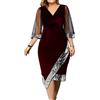 shownicer Donna Vestiti Elegante Manica Lunga Paillettes Vestito da Cerimonia Cocktail Abito da Sera Partito Abiti al Ginocchio D Vino Rosso XXL