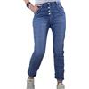 Karostar Jeans elasticizzati da donna, casual, boyfriend, in denim, con abbottonatura visibile