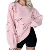 Generico Lupetto con Pizzo Womens Oversized Cute Bow Tie Sweater Fall 2025 Cozy Chunky Ribbed Knit Crewneck Long Sleeve Pullover Tops Maglioni Cotone Donna