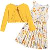 Arshiner Abiti Set per Ragazza con Cardigan Cotone Abito A Trapezio Stampato Abito Casual Senza Maniche Cappotto Balze Maniche Lunghe 13-14 Anni Giallo e Fiori