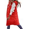 Generisch Gilet da donna lungo, senza maniche, in piumino, con cappuccio, trapuntato, abbigliamento invernale, con chiusura lampo, per attività all'aperto, con cappuccio, cerniera, O rosso., M