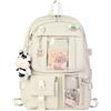 HORHEAR Zaino Kawaii con Accessori Graziosi Pin, Kawaii Peluche Giocattolo Animale Pin e Carta dei Cartoni Animati, Kawaii Backpack, Zaino Scolastico(Stile-2-Bianco)