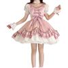 Packitcute, adorabile vestito estivo in stile Lolita Kawaii con ruches sul fondo, con dolce fiocco in pizzo, vita alta, linea A, per cocktail e feste per adolescenti, Rosa, S