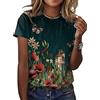 ORANDESIGNE T Shirt Maglietta Manica Corta Girocollo Donna Estiva Elegante Camicia T-Shirt da Donna Divertenti Fiore Uccello Stampata Maglietta Estiva Donna Moda Top J Verde M