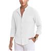NANAMEEI Camicia in cotone da uomo, per il tempo libero, da uomo, con collo alto, vestibilità normale, estiva, bianco, M