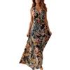 Joligiao Vestiti Donna Estivi Lunghi Eleganti Abiti Donna Scollo a V Senza Maniche Casual Vestito Boho Fiore Stampato Estivo Lungo Etnico Vestito Donna Curvy da Cerimonia Spiaggia(Nero,XL)