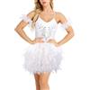 Generic Gonna a piume, da donna, bianca, corta, con piume, per carnevale, carnevale, con piume, gonna da danza, sottogonna in rete, abbigliamento da balletto in tulle