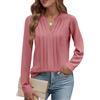 Cuptacc Camicia Donna Elegante Scollo a V Blusa Donna Tunica Casual Maniche Lunga Mussola Camicetta Top Rosa Scuro, X-Large XL 46-48