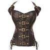 KUOSE - Corsetto da donna con seno intero, in ecopelle lucida, top bustier, corsetto, marrone, M