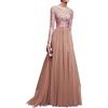 Onsoyours Vestiti da Cerimonia Donna Linea ad A Pizzo Chiffon Girocollo Manica Lunga Taglie Forti Abiti da Damigella Lunghe Party Classic Rockabilly Cocktail Rosa M