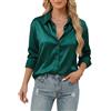 Stamain Camicia Elegante Blusa Donna Button Down di Raso Bottoni Camicetta Maniche Lunghe con Scollo a V Top Aderente in Tinta Unita Verde S