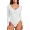 WOWENY Body da donna elegante in pizzo a maniche lunghe con scollo a V Body sexy a maniche lunghe Camicia a maniche lunghe da donna (bianco, XL)