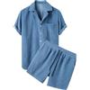 nicticsi Tuta in Velluto a Coste da Uomo Estiva Sportiva Completo Camicia con Risvolto e Pantaloni Corti 2 Pezzi Traspirante Comodo Manica Corta Sets Casual Sweatsuit Unisex