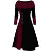 Generisch Abito da donna in maglia per feste, con scollo a tunica, per l'autunno, da sera, stile etnico, medievale, abbigliamento retrò, stile gotico, Halloween, carnevale, vintage, per feste, O vino