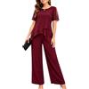 shownicer Completo Donna Elegante Tailleur Donna Eleganti Tuta in Chiffon 2 Pezzi Set Curvy Completo da Cerimonia Taglia Grande A1 Rosso S